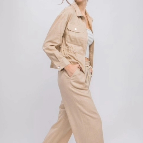 #388 🛑S,L BOHO Linen Zip-Up Trench Top w/ Adjust Waist - Picture 1 of 6